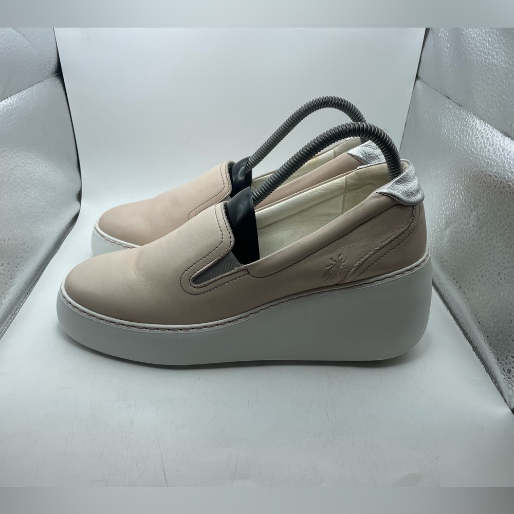 Fly London Women’s Platform Slip-On Sneakers in Blush Pink and White